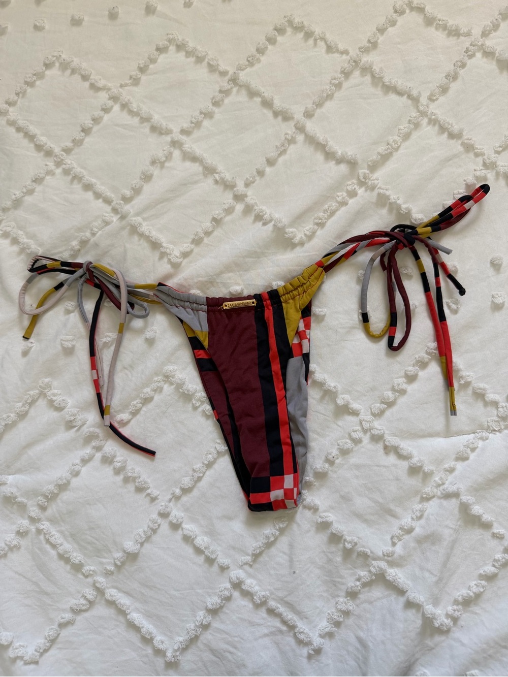 San Lorenzo Tie Side Bikini Bottoms Striped Print Size S